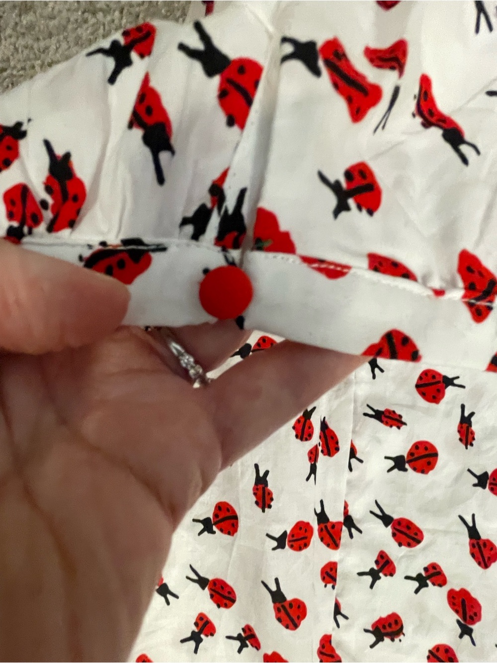 Red Ladybug Print Button-Up Crop Top - Picture 7 of 9
